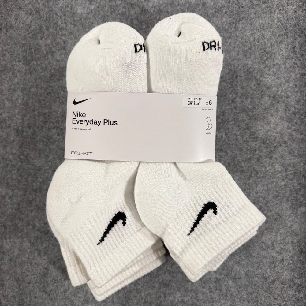 Nike Everyday Plus Cushioned Ankle Socks 6 Pair White Mens Size 6-8